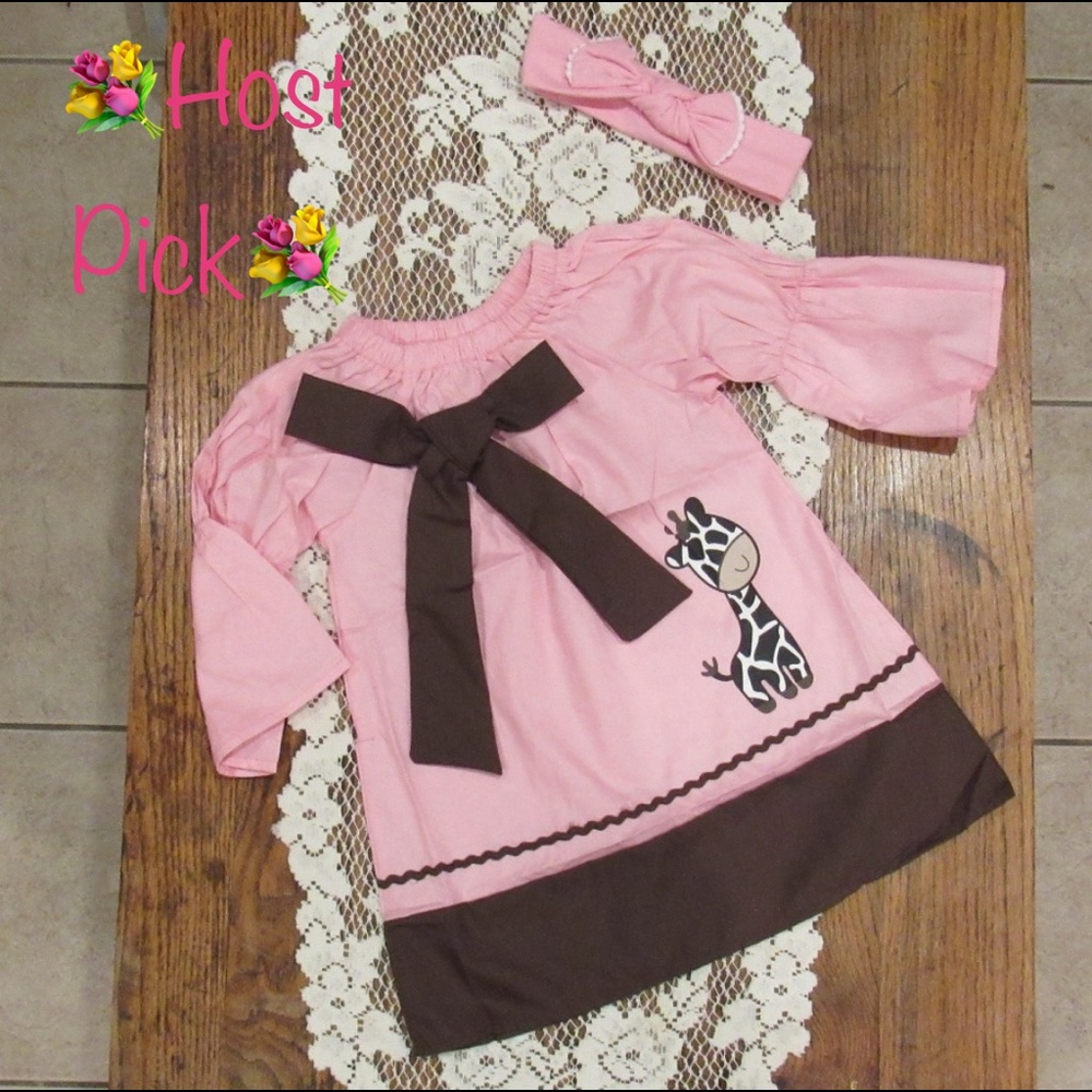 NWOT Toddler Girls Pink Giraffe Dress and Headband